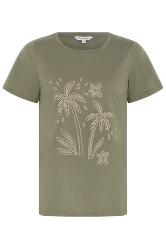 Embroidered Placement Palm Print T-Shirt
