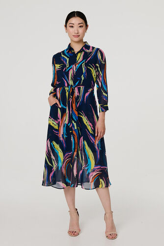 Izabel London – Abstract Tie Front Midi Shirt Dress