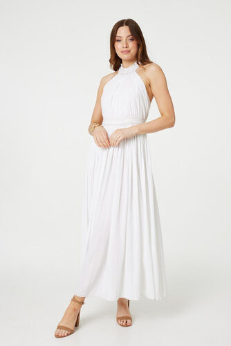 Izabel London – Embroidered Trim Halter Neck Maxi Dress