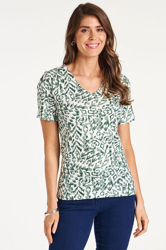 V-Neck Abstract Ikat Print T-Shirt