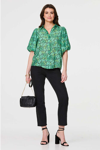 Izabel London - Leaf Print 1/2 Puff Sleeve Blouse