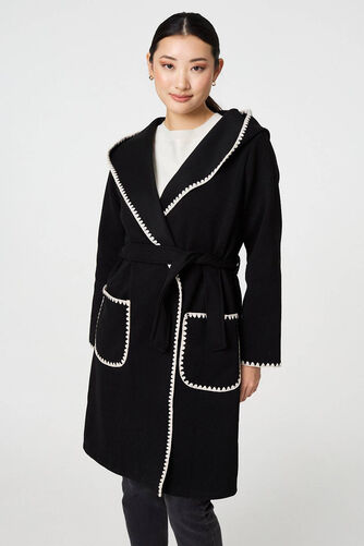 Izabel London – Blanket Stitch Tie Waist Longline Coat