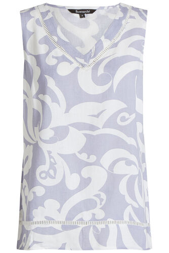 V-Neck Mono Swirl Linen Vest