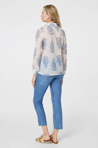 Izabel London – Printed Button Down Tie Front Shirt