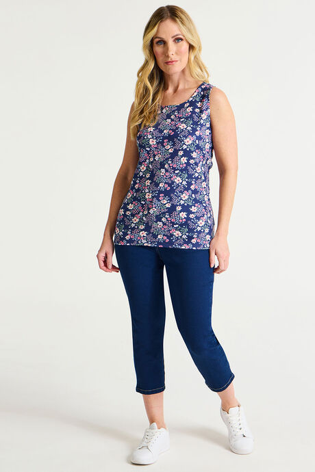 Sleeve Ditsy Print Scoop Neck Vest