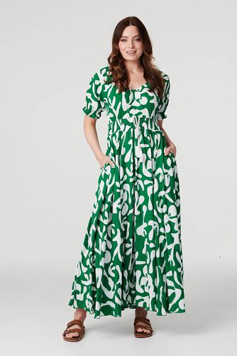 Izabel London - Printed Puff Sleeve Maxi Dress