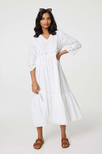 Izabel London - Broderie Anglaise 3/4 Sleeve Midi Dress