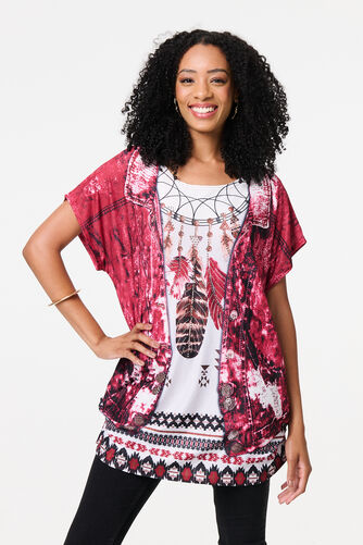 Izabel London – Feather Print Relaxed Short Sleeve Tunic
