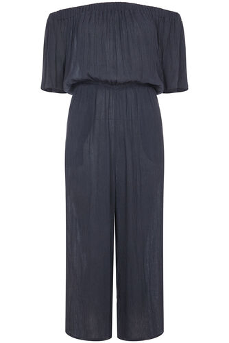 Plain Crinkle Bardot Jumpsuit