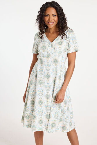 Tile Ditsy Print Linen Tea Dress