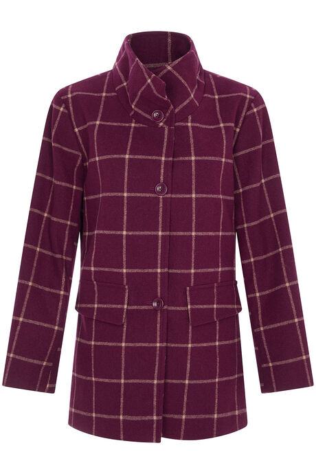 Check Print Funnel Neck Coat