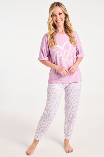 Short Sleeve Heart Print Cuff Pyjama Set