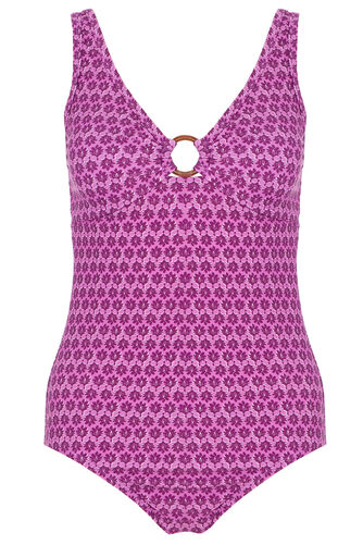 Foulard Print Swimsuit with Ring Detail