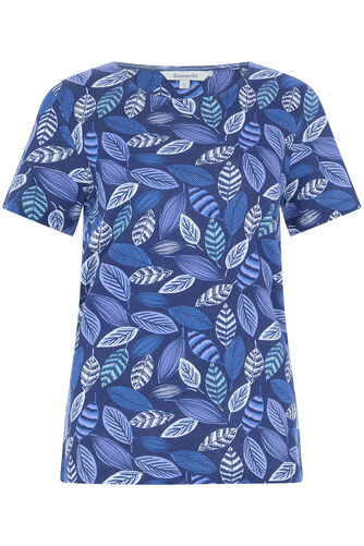 Scoop Neck Leaf Print T-Shirt