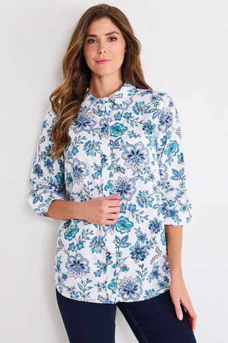 Long Sleeve Paisley Floral Print Linen Blend Shirt