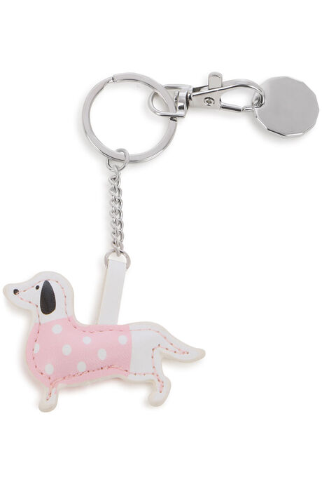 Pink Jumper Dog Design PU Keyring