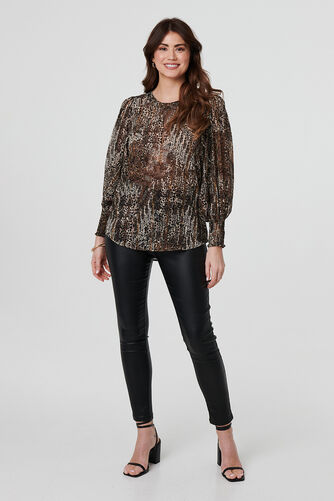 Izabel London - Animal Print Sheer Mesh Blouse