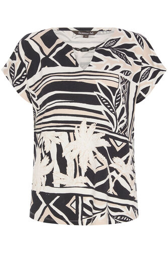 Short Sleeve Palm and Striped Print Top