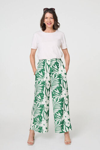 Izabel London – Tropical Floral Wide Leg Trousers