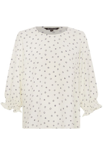 3/4 Sleeve Spot Design Blouse with Elasticated Cuffs