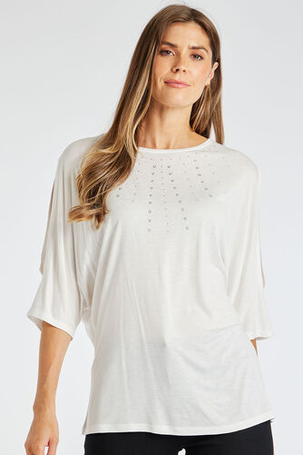 Longline Batwing Top with Eyelet Stud Neckline