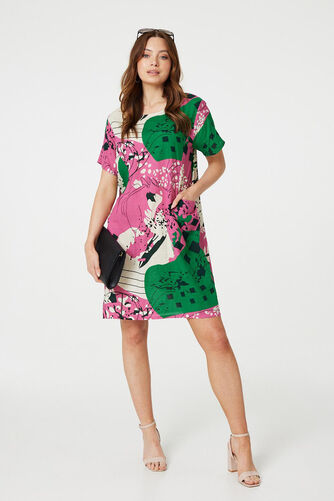 Izabel London - Printed Short Sleeve Relaxed Tunic Dress