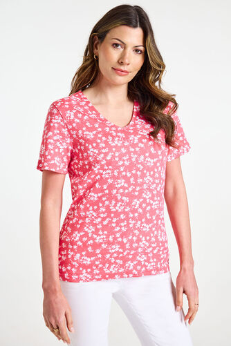 V-Neck Ditsy Print T-Shirt