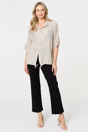 Izabel London – Sequin Detail 3/4 Turn-Up Sleeve Shirt
