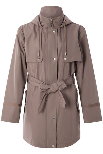 Plain Belted Coat with Hood