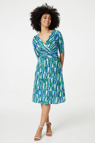 Izabel London – Printed 1/2 Sleeve Faux Wrap Dress
