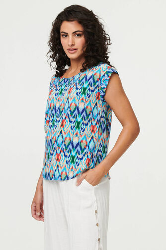 Izabel London – Printed Cap Sleeve Relaxed Blouse Top