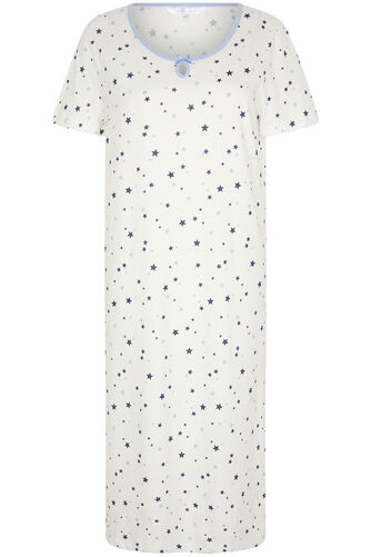100% Cotton Star Print Nightdress with Keyhole Detail