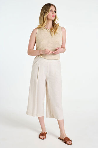 Flat Front Cropped Linen Trousers