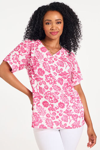 Paisley Print Button V-Neck Top