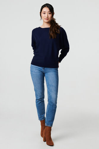 Izabel London – Stripe Texture Boat Neck Boxy Fit Jumper
