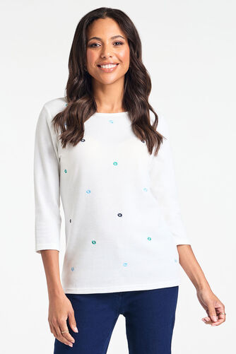 3/4 Sleeve Floral Embroidered Top