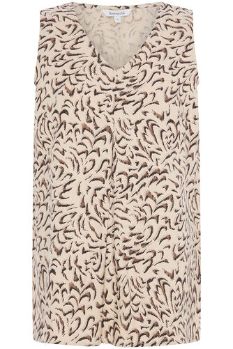 Animal Print Inverted Pleat Linen Blend Top