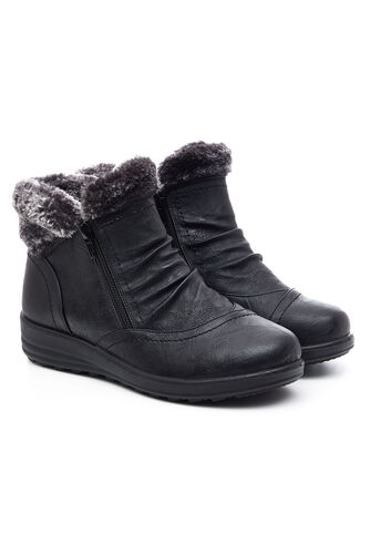 Cushion Walk - Fur Trim Boots with Wedge Heel