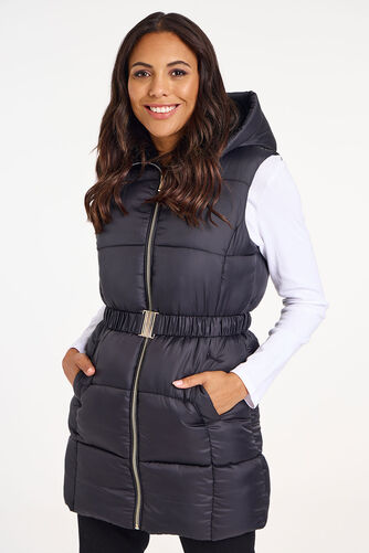 Belted Fur Hood Lined Gilet