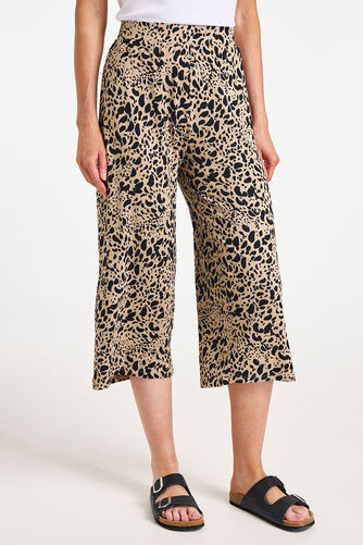Animal Print Jersey Wide Leg Cropped Trousers