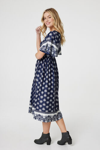 Izabel London - Printed 1/2 Batwing Sleeve Midi Dress