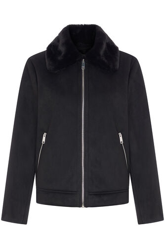 Suede Fur Trim Aviator Jacket