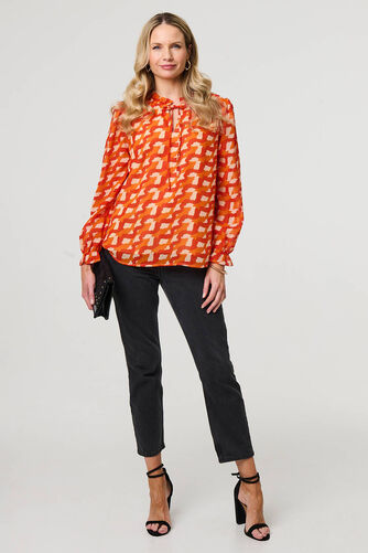 Izabel London – Printed Tie Neck Long Sleeve Blouse