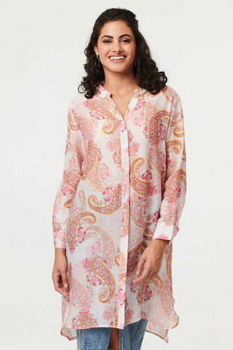 Izabel London – Paisley Long Sleeve Sheer Longline Shirt