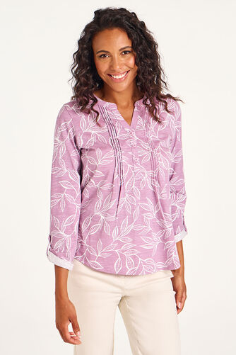 Leaf Print Notch Neck Tunic