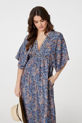 Izabel London - Paisley Print Kimono Sleeve Midi Dress