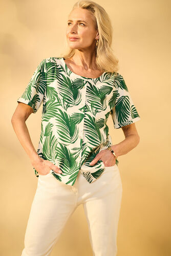 Leaf Print Button Through Linen Blend Top