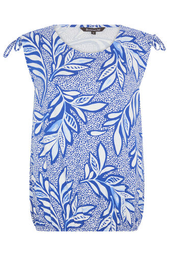 Dotty Leaf Print Ruched Shoulder Bubble Hem Top