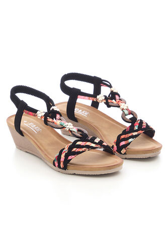 Coloured Ring Detail Strappy Wedge Sandals