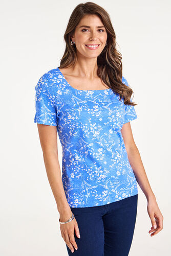 Square Neck Leafy Floral Print T-Shirt